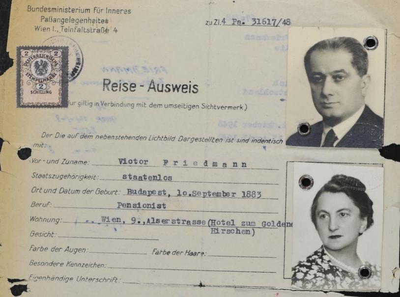The ID papers of Wilhelm Filderman issued in Austria after he left Romania clandestinely in March 1948 Yad Vashem Archives